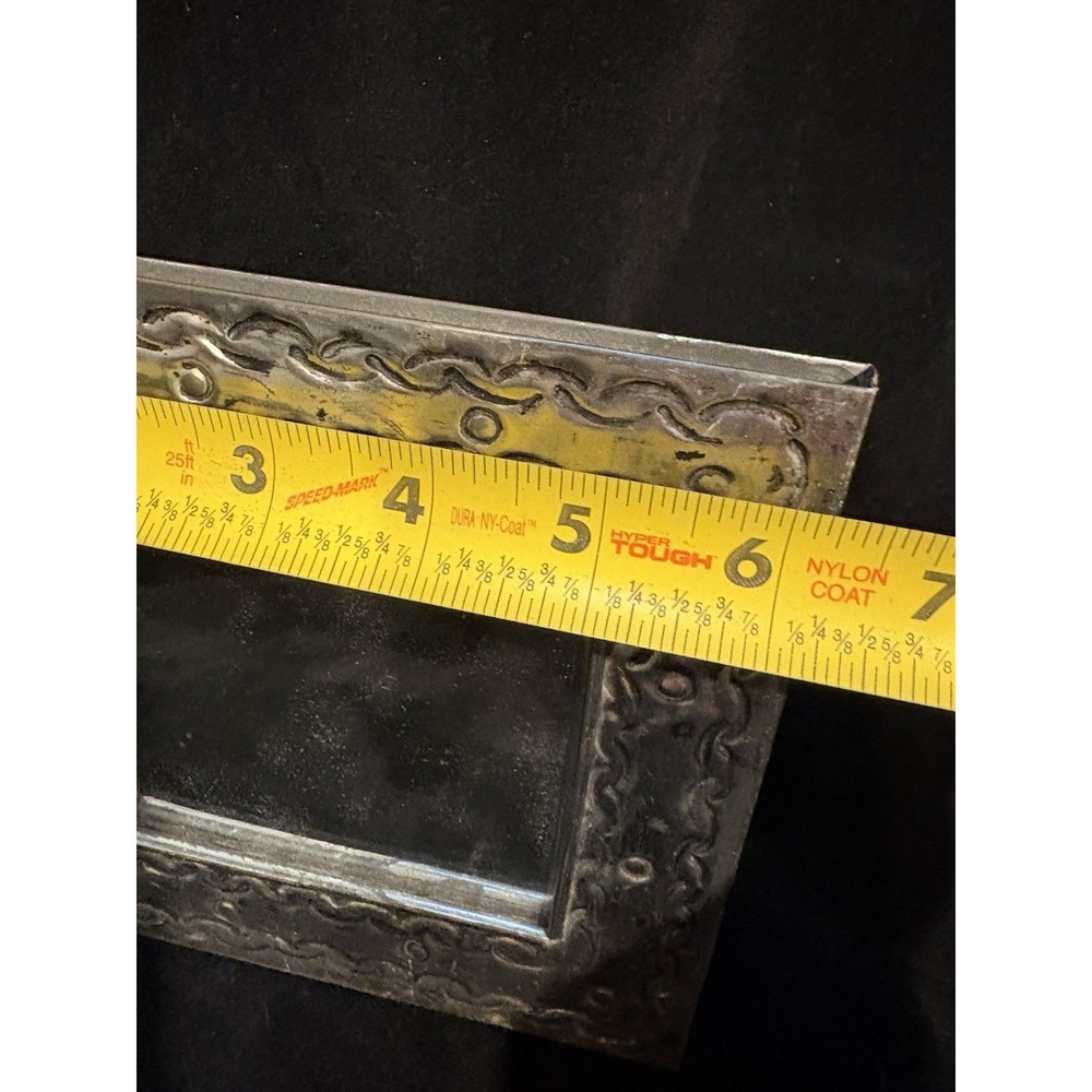Handcrafted Embossed Metal Mirror Easel back Silver Tone Made in Mexico 6 x6" - Picture 4 of 7